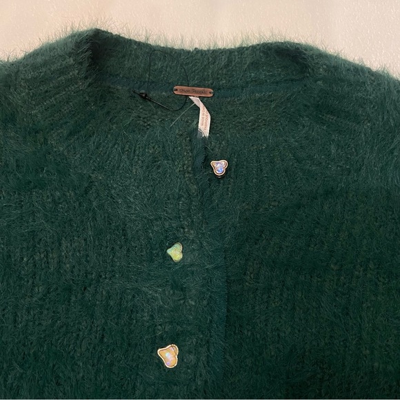 New! Free People Green Celeste Fuzzy Cardigan Size XS 2475 - Picture 7 of 14